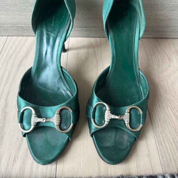 Gucci Silk Satin Green Mules- Size 37.5 - Picture 3 of 8